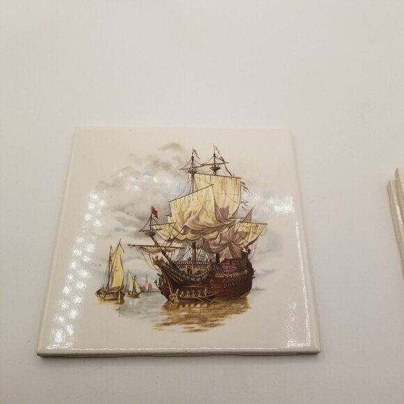 Nautical Sailing Clipper Ships Trivet Printed Ceramic Wall Tile 6"x6" Set of 3 - Picture 3 of 10